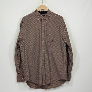 Nautica  Burgundy & Blue Check  Button Down Shirt  Men's Size XL